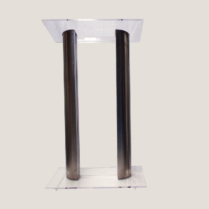 Podium de acrílico con columnas de acero inoxidable modelo M-144